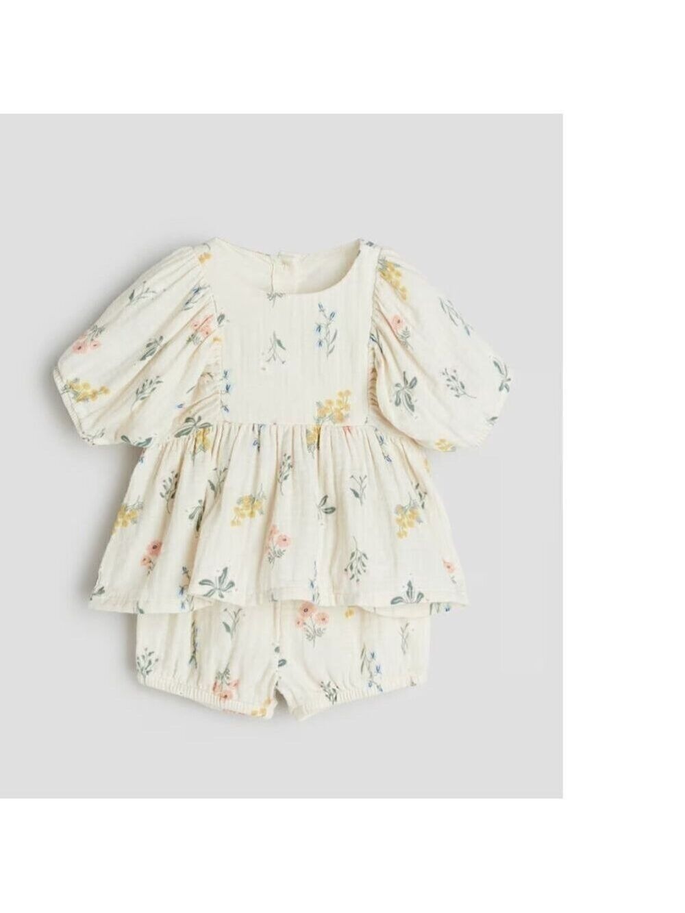 H&M 2-piece Patterned Muslin Set Cream Floral Baby 9-12M